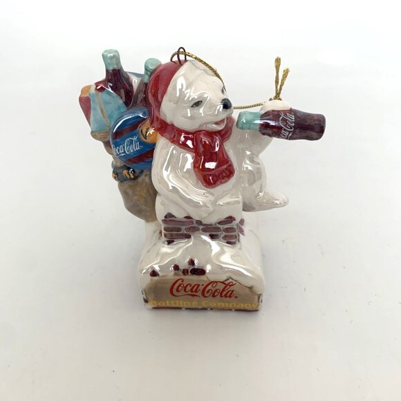 2003 Coca-Cola Holiday Pearlescent Porcelain Ornament Polar Bear 4" Vintage - Picture 2 of 14
